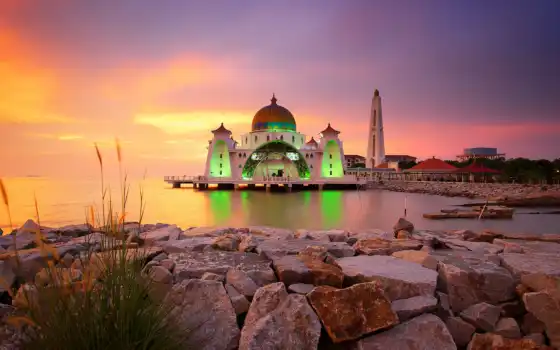 melaka, architecture, malaysia, selat, masjid, malaka, meczet, straits, wyspie, sztucznej, 