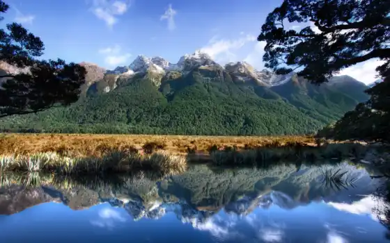 горы, озеро, природа, красивая, отражение, 