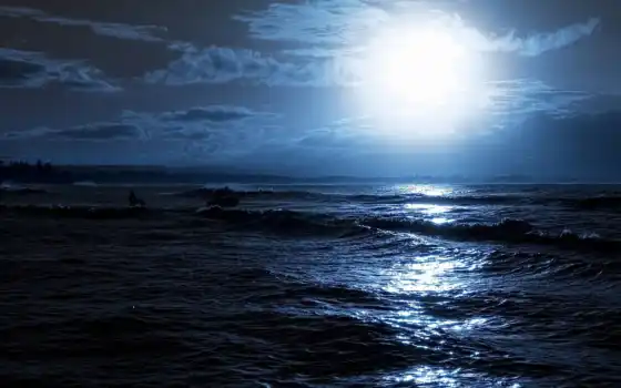 море, ночь, луна, коллекция, природа