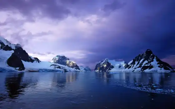 закят, горы, горные, антарктида, океан, ледник, пурпур, горы,