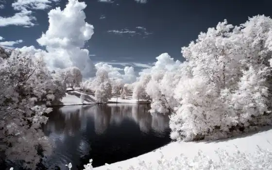 зима, лес, тишина, река, деревья, русский, фотохоп, ливан,