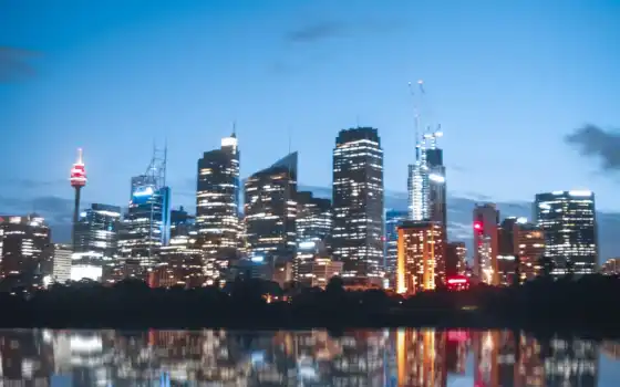 build, город, ночь, building, commercial, отражение, планшетный, sydney, австралия