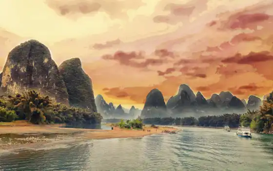china, landscape, китаянка, река, фон, fantastic, check, устройство, guilin