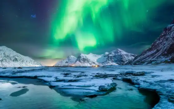 aurora, borealis, реальное, синие, ipad, про, север, пейзаж, арктика
