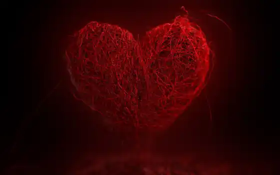 сердце, красное, нити, красный, фон, настольный, кальп, тел, örgü,