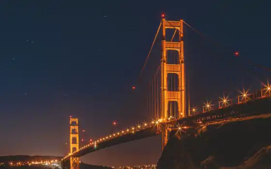 ,, мост, веха, ночь, небо, cable stayed bridge, fixed link, свет, подвесной мост, сумерки, освещение, мост Golden Gate, sydney harbour bridge, 8k resolution, 5k resolution, 4k resolution, Golden Gate, 