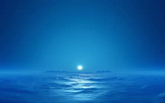 синий, туман, солнце, море, горизонт, луна, дымка, закат