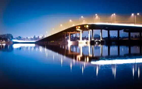мост, ночь, фонари, pro, water, full, свет, retina, macbook, 