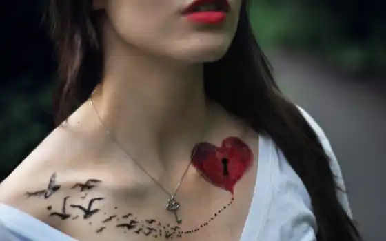 татуировка, девушка, сердце