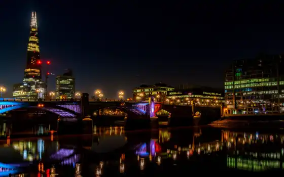 город, ночь, thames, огни, london, река, мост, smartphone, mobile