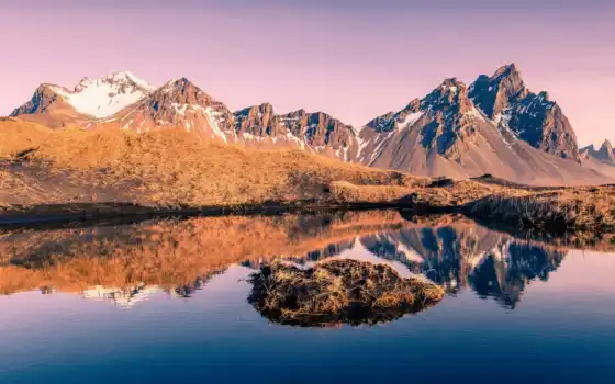 гора, озеро, отражение, природа, сетчатка, фото, фон, живописный, пейзаж, Исландия, хребет