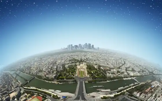 город, панорама, вид, высоты, париж, первую, города, франция, 