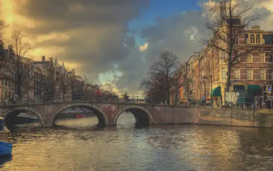 мост, art, amsterdam, cityscape, canal, 