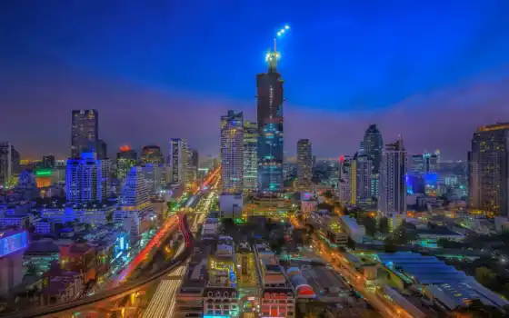 bangkok, cityscape, город, ночь, взгляд, traffic, закат, фото, build, таиланд, nacht