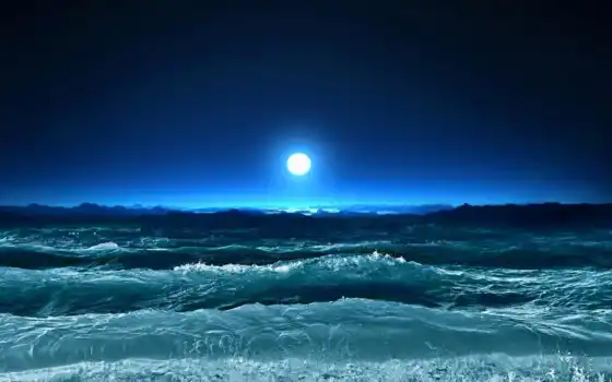 ночь, море, луна