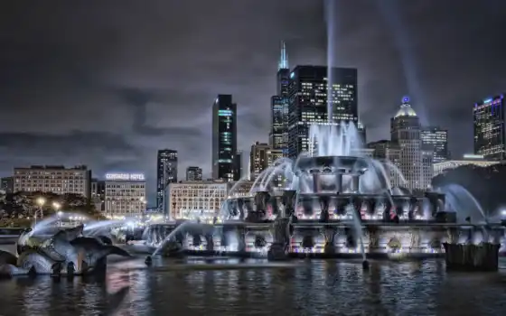 chicago, fountain, город