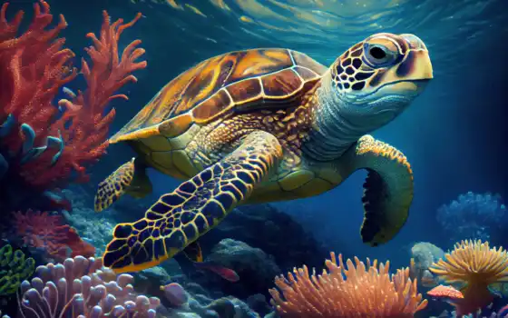 черепаха, море