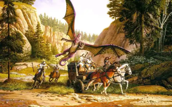 драконы, fantasy, parkinson, keith, картинку, лошади, фантастика, wagon, кит, 