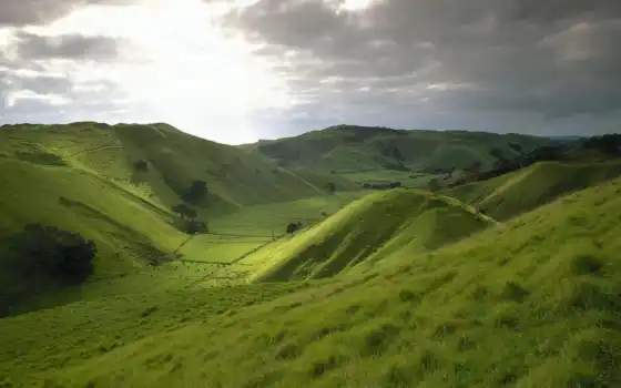 природа, холмы, небо, поле, трава, зелёный, красивые, 