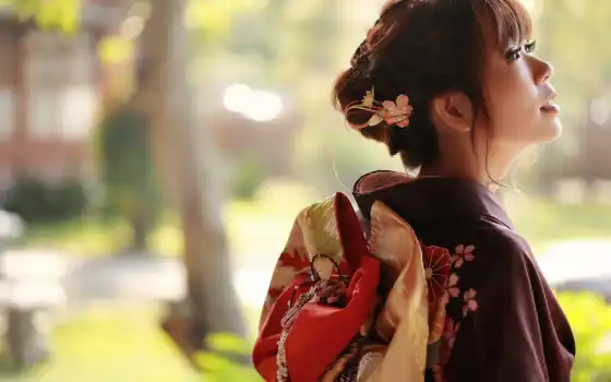 кимоно, японки, язык, лето, молодежь
