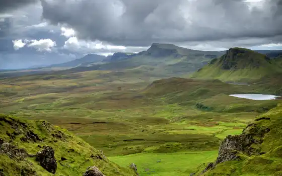 горы, шотландия, равнина, облака, горы,