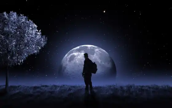 луна, ночь, небо
