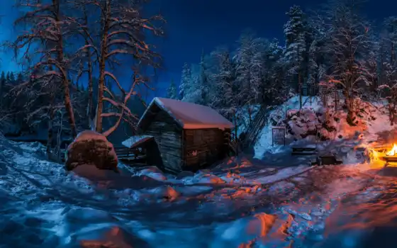 зима, лес, для тебя, ночь, дом
