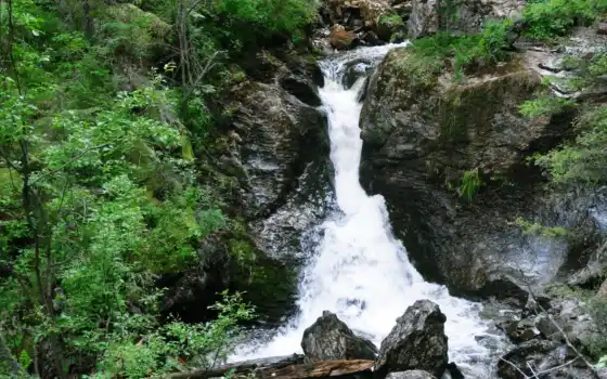 природа, водопад, камни,зелень,река,