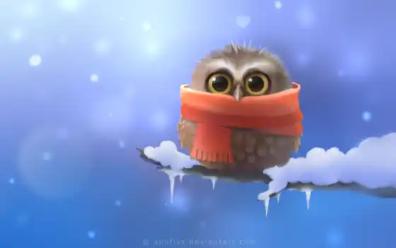 птица, шарф, ветка, пценец, зима, снег, 