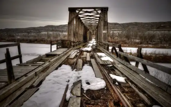 мост, деревянный, линия, загрузка