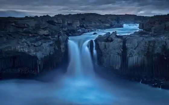водопад, Исландия, альдейярфос, природа, скала, темнота, пейзаж, тото, закат, декорации, остров
