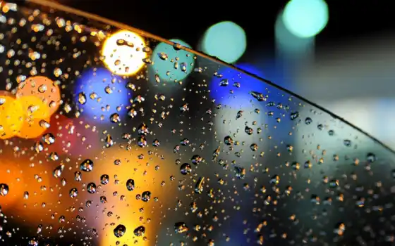 дождь, машина, капли, steklo, voda, боке, огни, 