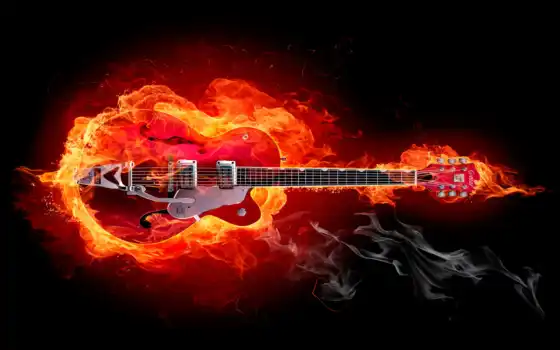 гитара, огне, электрогитара, огонь, абстракции, 