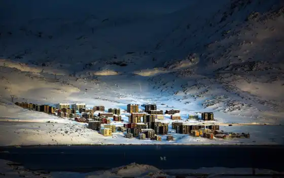 гренландия, город, arctic, qinngorput, снег, house