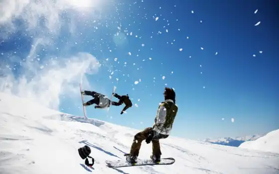 сноуборды, горы, зиму, горные, горные, сноуборде, сноубордисты, сноубордист, спуск,