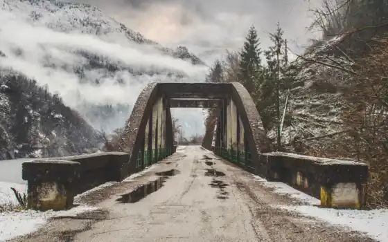 мост, снег