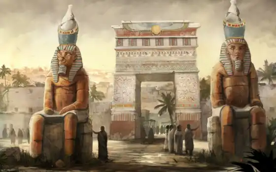египет, арка, арт, люди, живопись, статуи, город, 