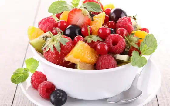 ягоды, фрукты, малина, салат, черника, киви, клубника, еда, 