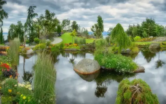 цвет, сад, зелень, вода, пейзаж, трава, индивидуальный размер, архитектура
