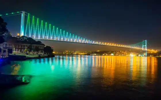 мост, bosphorus, istanbul, ночь, turkey, огни, город, море, marmara, 