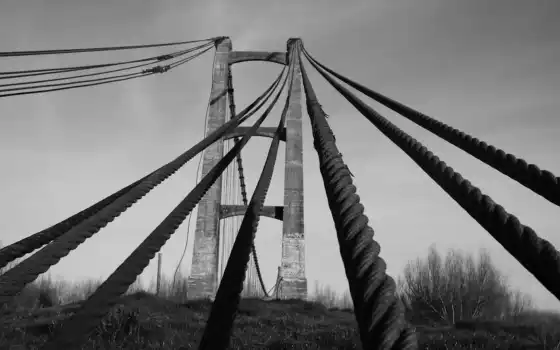 мост, веревка, черный, белый