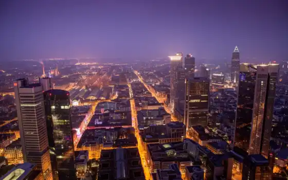 frankfurt, germany, aerial, lights, night, play, view, free, maintower, cityscapes, city, skyline, 