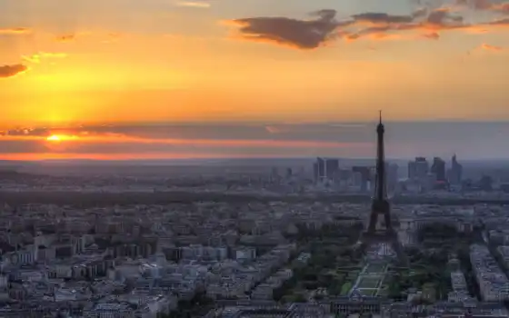 париж, эйфелева, башня, франция, город, eiffel, панорама, города, закат, 