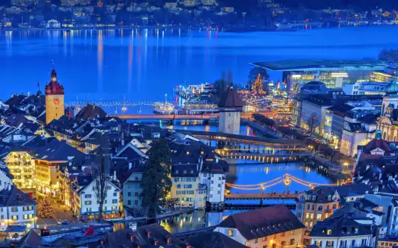 town, lucerne, christmas, швейцария, illuminate