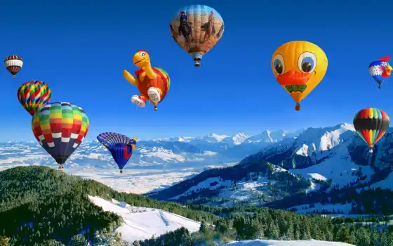 шары, воздушные, небо, горы, картинка, полет, 