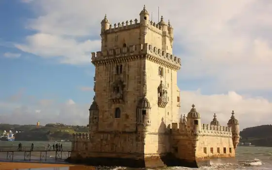 башня, lisbon, португалия, belém, река, города, turret, 