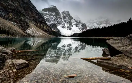 озеро, влажная, канада, горы, свободные, настенные, пейзажи, озера,