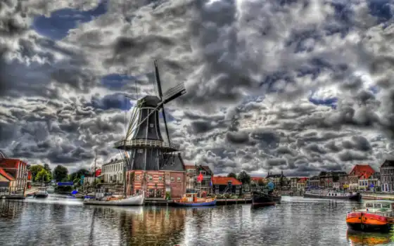 hdr, amsterdam, scenery, облака, небо, landscape, desktop, download, нидерланды, города, free, 