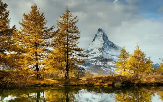 осень, озеро, пейзаж, горы, время, природа,