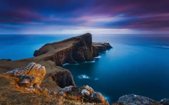точка, маяк, камень, пейзаж, небо, море, хотландия, остров, шотландия